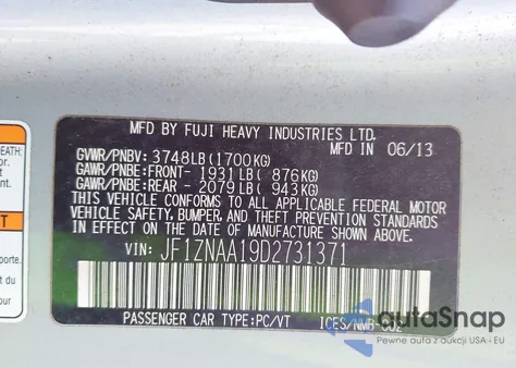 2013 Scion Fr-S 10 Series из США, поврежденный, VIN JF1ZNAA19D2731371